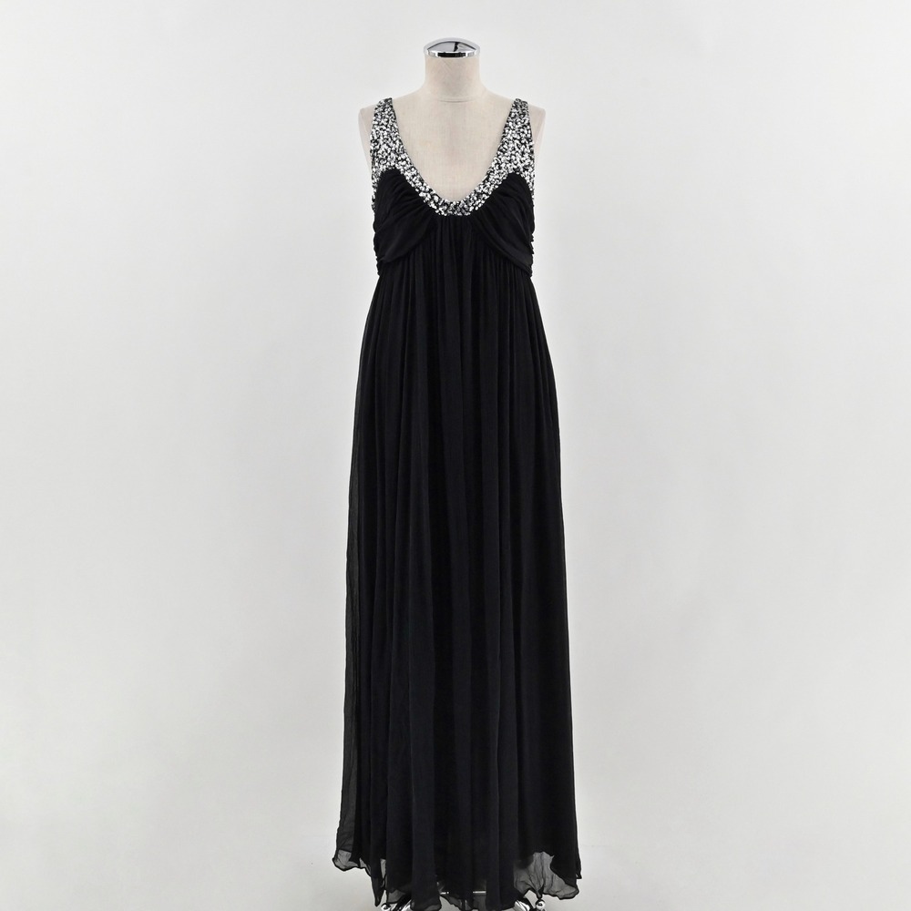 A Pea in the Pod Silk Maternity Embellished Gown Size M Black Sequin Regal Dress